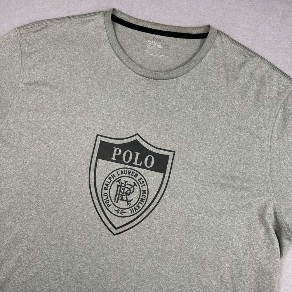 Polo Ralph Lauren Mens XL Performance T-Shirt Gray Shield Crest Logo Tee